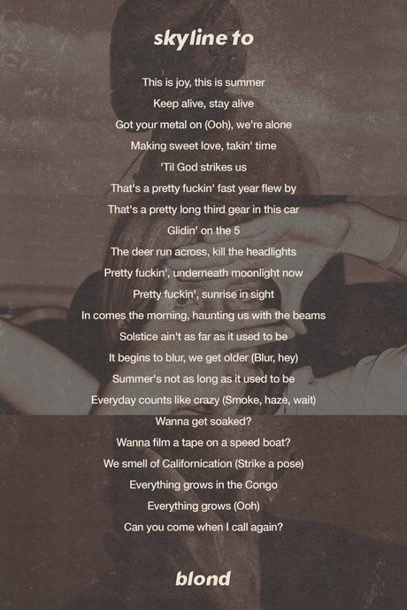 Frank Ocean 'Skyline To' Lyrics Poster
