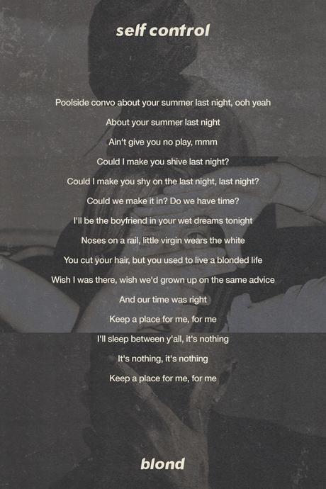 Frank Ocean 'Self Control' Lyrics Poster