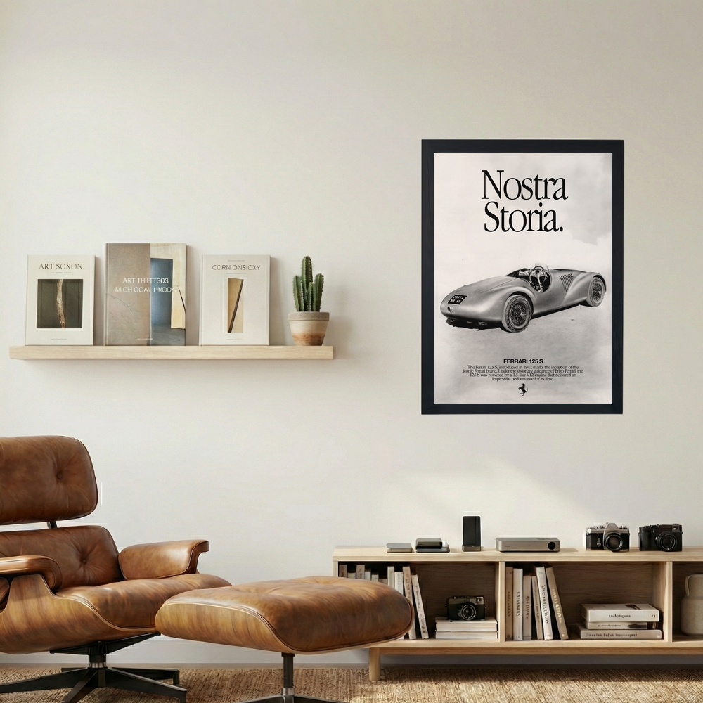 Ferrari 125 S 'Nostra Storia' B&W Poster - Mockup 1