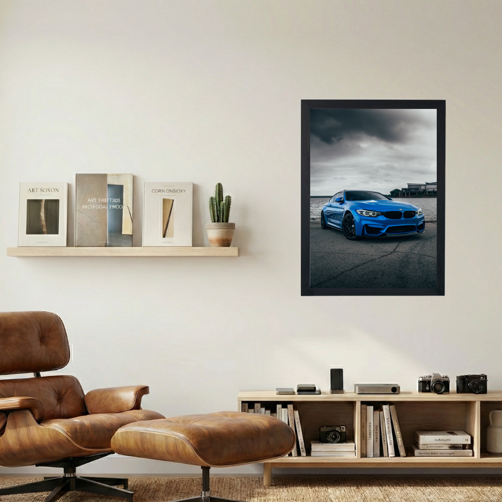Blue BMW M4 'Waterfront' Poster - Mockup 1