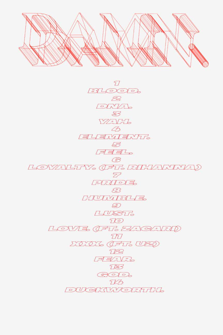 Kendrick Lamar 'DAMN.' Tracklist Poster