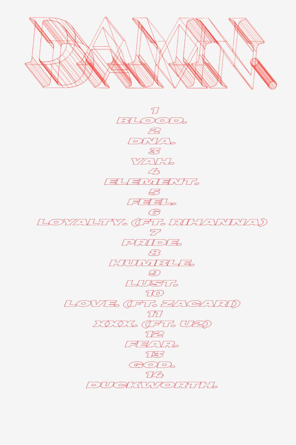 Kendrick Lamar 'DAMN.' Tracklist Poster