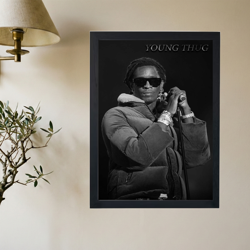 Young Thug 'B&W Mic Grab' Poster - Mockup 2